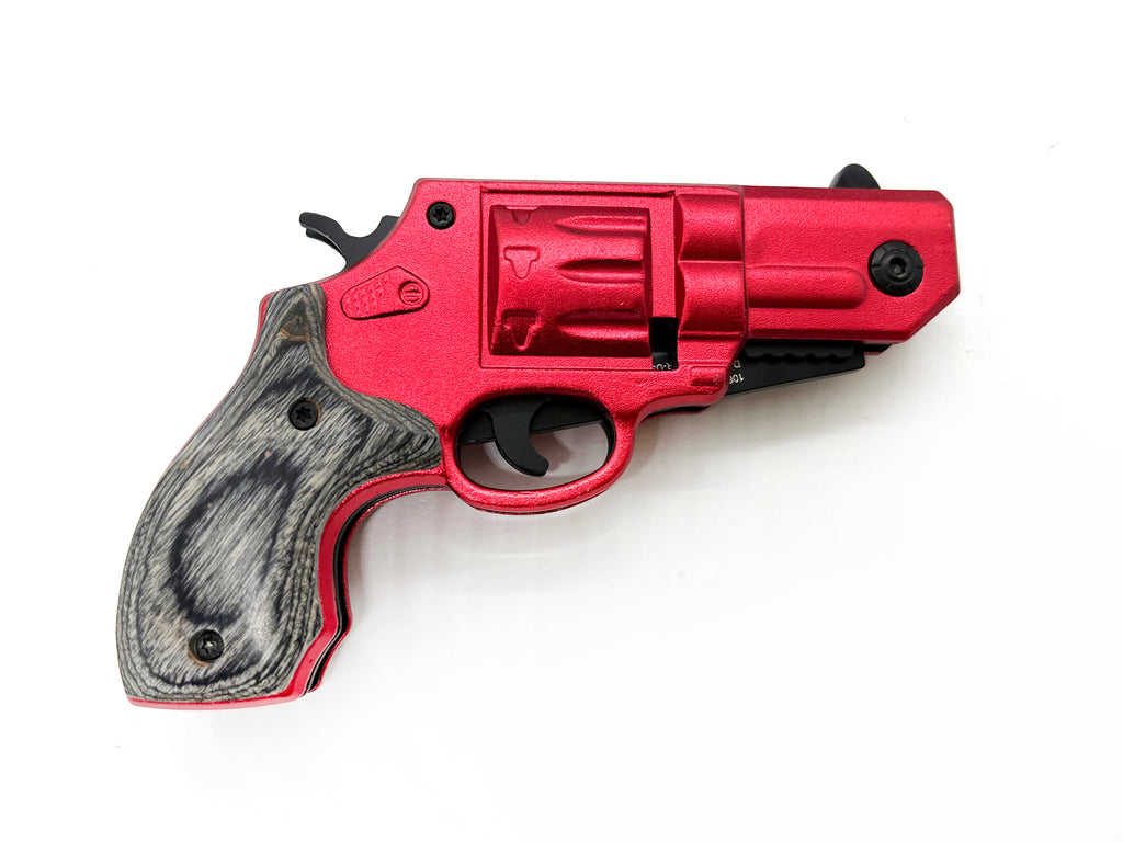 Tiger-USA 38 Special Revolver Pistol Spring Assisted Knife RED