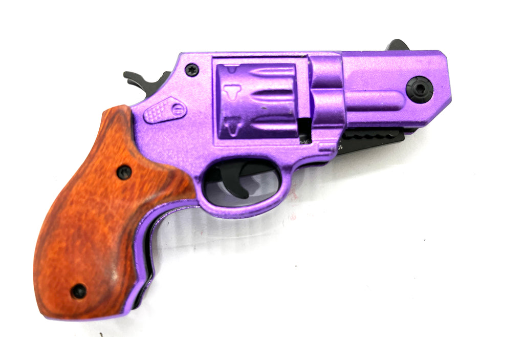 Tiger-USA 38 Special Revolver Pistol Spring Assisted Knife Purple