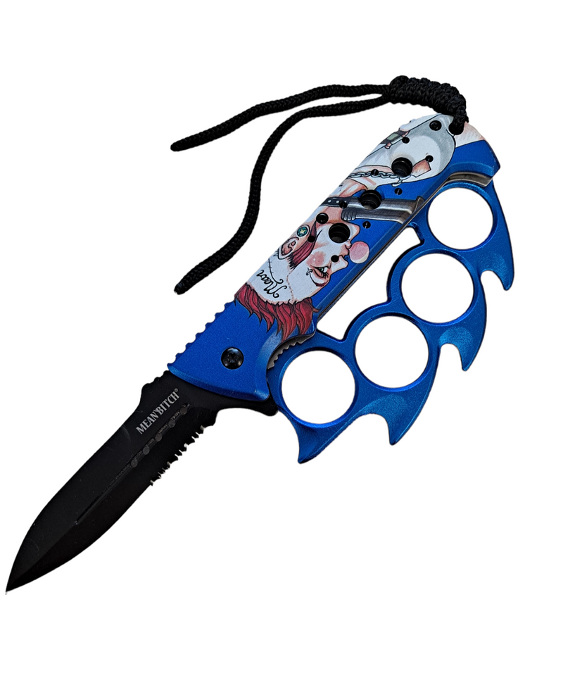 Elite Claw Spring Assisted Trench Knife with Paracord BLUE MEAN BITCH