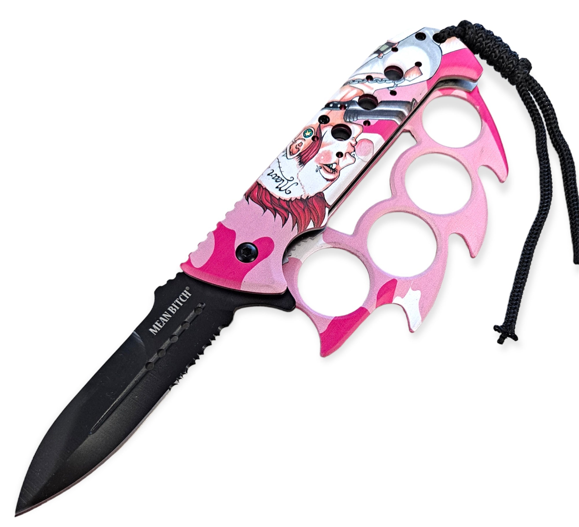 Elite Claw Spring Assisted Trench Knife with Paracord Pink Mean Bitch –  Panther Wholesale