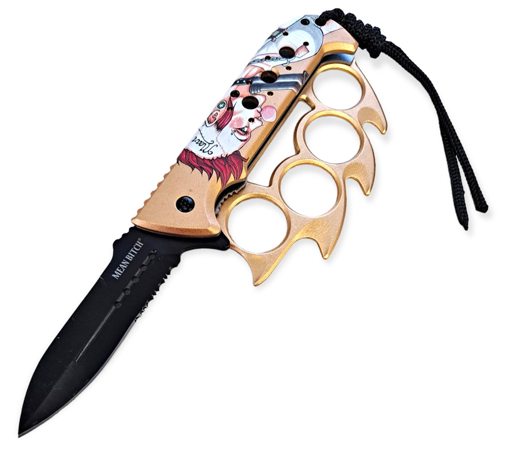 Elite Claw Spring Assisted Trench Knife with Paracord GOLD MEAN BITCH