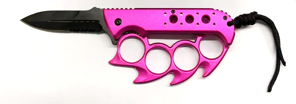 Elite Claw Spring Assisted Trench Knife with Paracord Hot Pink