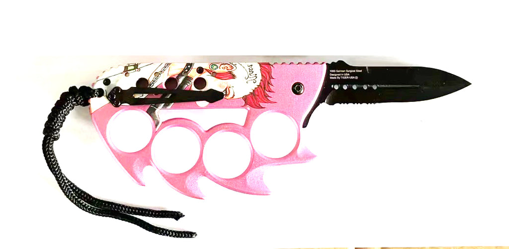 Elite Claw Spring Assisted Trench Knife with Paracord Pink Mean Bitch