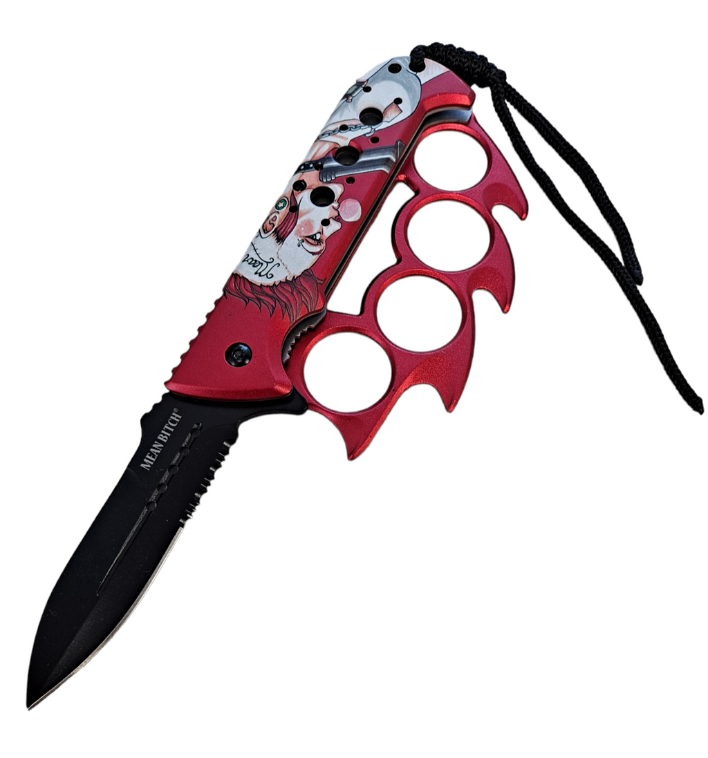 Elite Claw Spring Assisted Trench Knife with Paracord RED MEAN BITCH