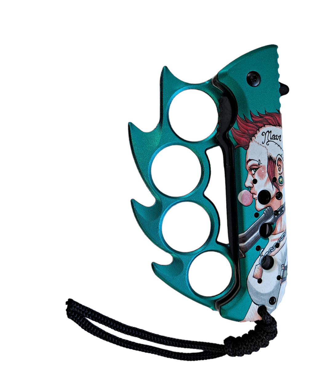 Elite Claw Spring Assisted Trench Knife with Paracord TEAL MEAN BITCH