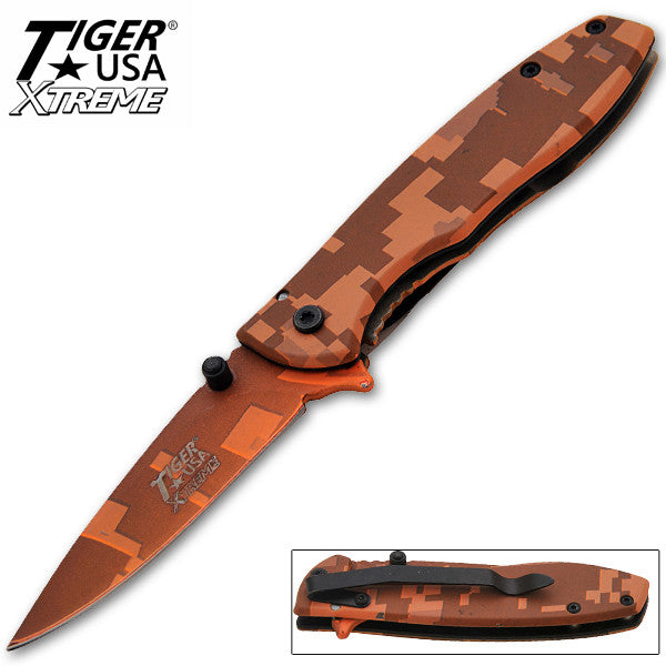 Tiger USA Xtreme Trigger Action Knife - Desert Digital Camo, , Panther Trading Company- Panther Wholesale