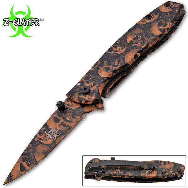 BUT 1 GET 1 FREE: Z-Slayer Trigger Action Knife - Beige Skulls, , Panther Trading Company- Panther Wholesale