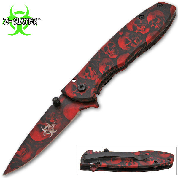 BUY 1 GET 1 FREE: Z-Slayer Trigger Action Knife - Red Skulls, , Panther Trading Company- Panther Wholesale