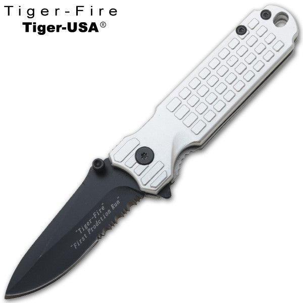 6 Inch Tiger-Fire trigger action Folding Knife - Silver, , Panther Trading Company- Panther Wholesale
