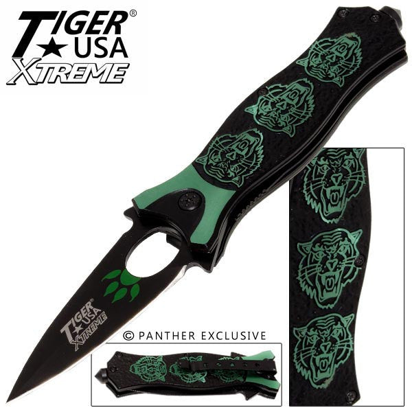 Tiger USA Xtreme Tiger Roar Knife - Green, , Panther Trading Company- Panther Wholesale