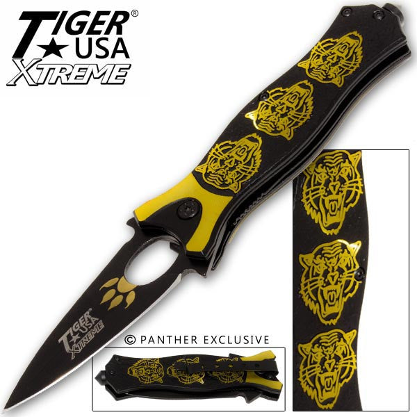 Tiger USA Xtreme Tiger Roar Knife - Gold, , Panther Trading Company- Panther Wholesale