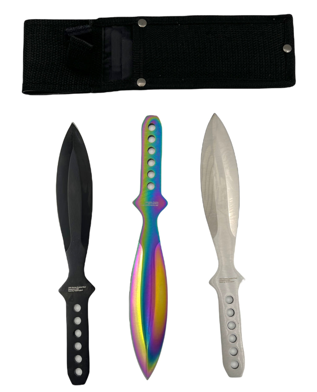 Tiger-USA®3 PC  Throwing Knives RAINBOW  BLACK AND SILVER with case (Set of 3)