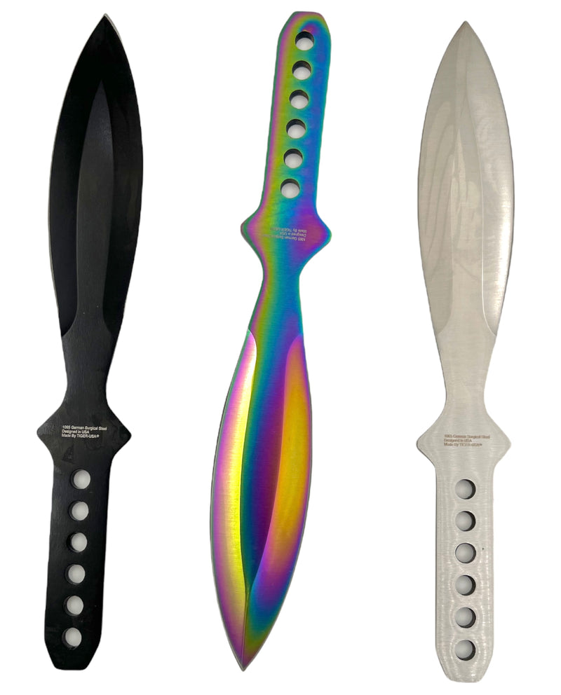 Tiger-USA®3 PC  Throwing Knives RAINBOW  BLACK AND SILVER with case (Set of 3)