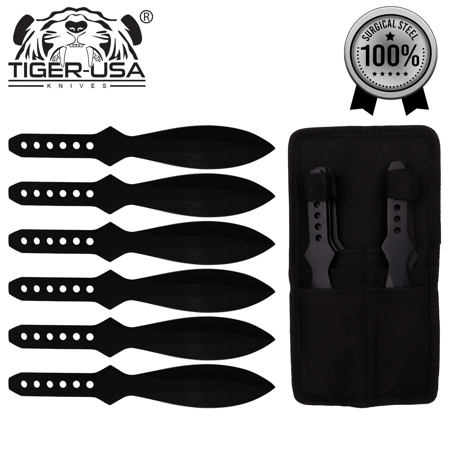 Set of 6 Throwing Knives - Black - 6.5 Inch