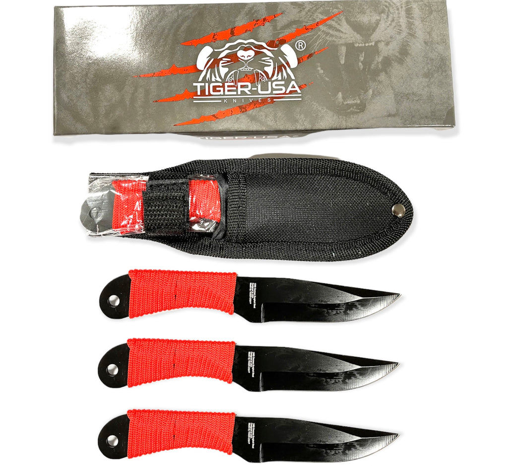 6.5 Inch 3piece Throwing Knife w/ case BLACK WITH RED HANDLE