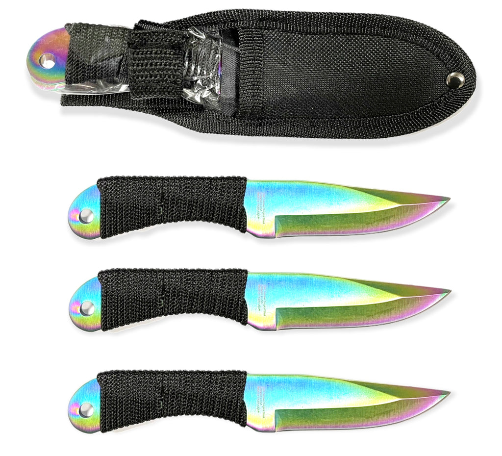 6.5 Inch 3piece Throwing Knife w/ case RAINBOW