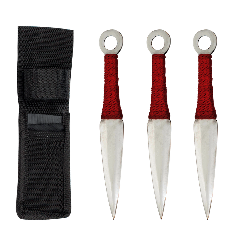 6.5 Inch Throwing Knife Set (Set of 3) - Silver/Red, , Panther Trading Company- Panther Wholesale