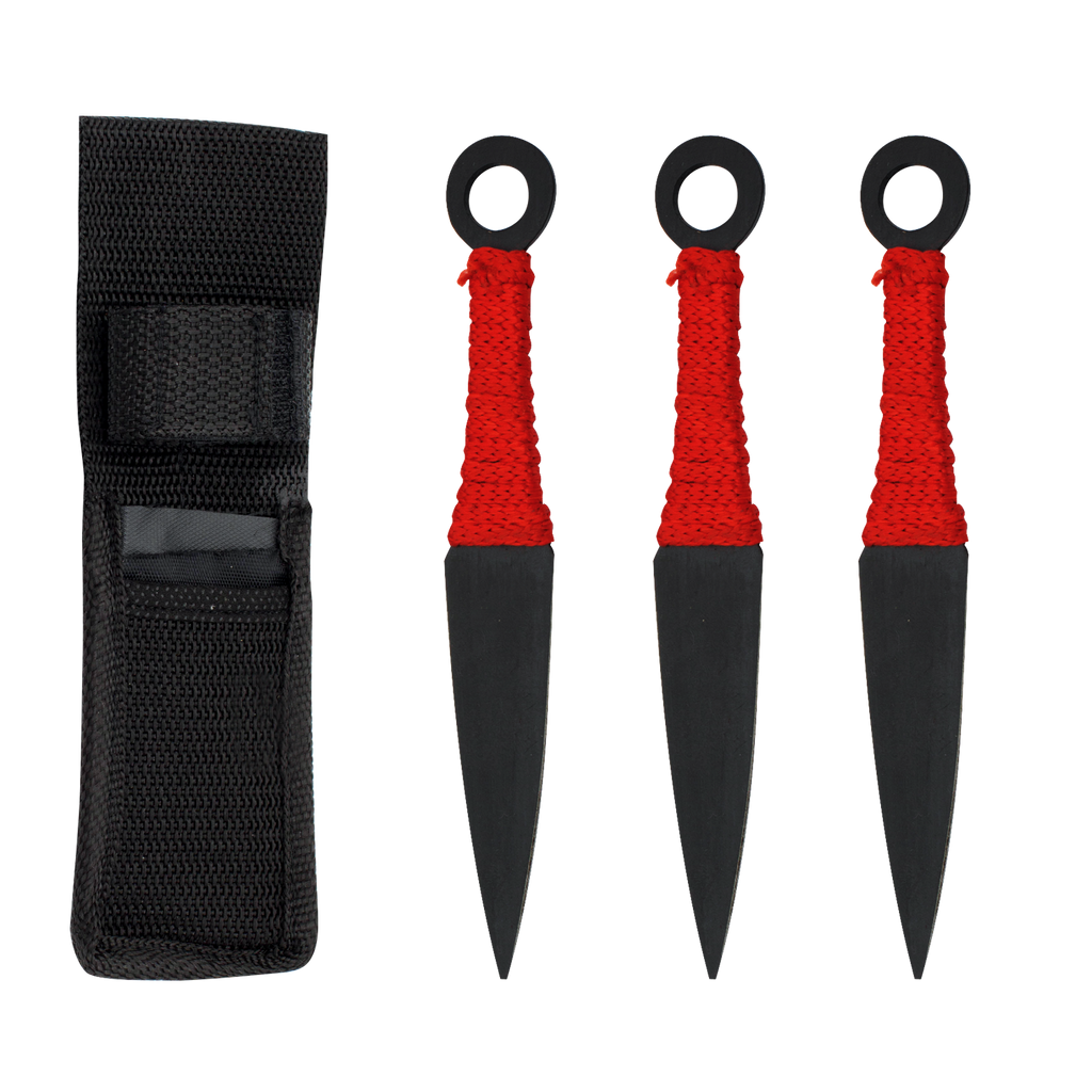 6.5 Inch Throwing Knife Set (Set of 3) - Red/Black, , Panther Trading Company- Panther Wholesale