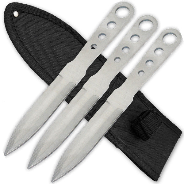 3 PCS 8 Inch Tiger Throwing Knives W/ Case - Silver, , Panther Trading Company- Panther Wholesale