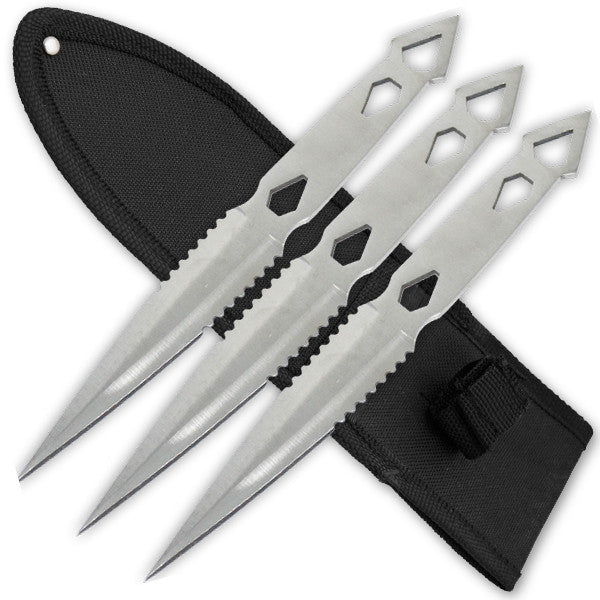 3 PCS 8 Inch Tiger Throwing Knives W/ Case - Silver-2, , Panther Trading Company- Panther Wholesale