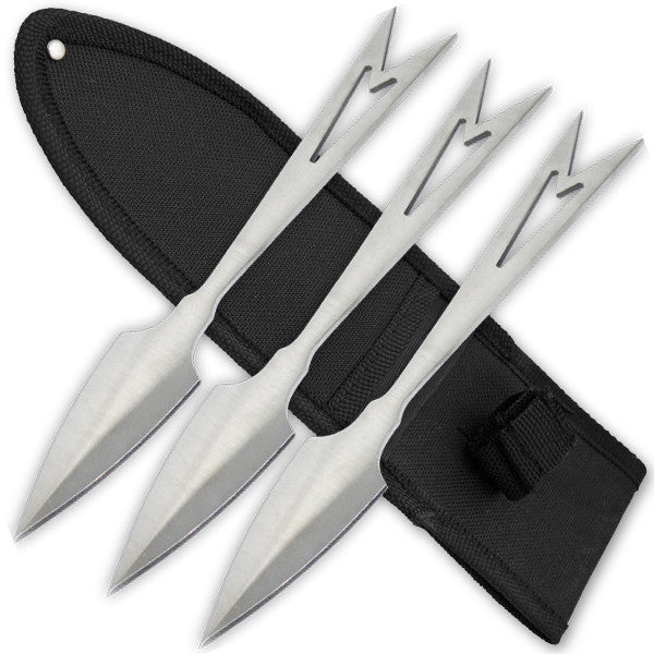 3 PCS 8 Inch Tiger Throwing Knives W/ Case - Silver-3, , Panther Trading Company- Panther Wholesale