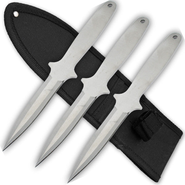 3 PCS 8 Inch Tiger Throwing Knives W/ Case - Silver-6, , Panther Trading Company- Panther Wholesale