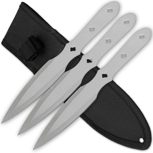 3 PCS 9 Inch Tiger Throwing Knives W/ Case - Silver-1, , Panther Trading Company- Panther Wholesale
