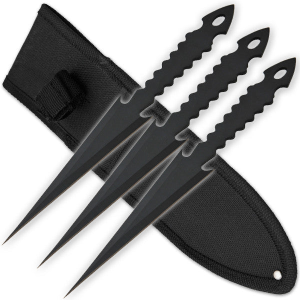 3 PCS 9 Inch Tiger Throwing Knives W/ Case - Black-2, , Panther Trading Company- Panther Wholesale