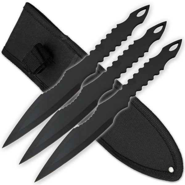 3 PCS 9 Inch Tiger Throwing Knives W/ Case - Black-4, , Panther Trading Company- Panther Wholesale