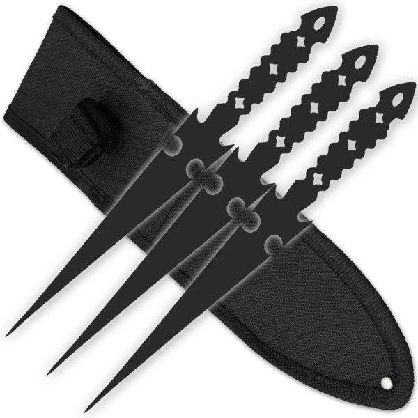 3 PCS 9 Inch Tiger Throwing Knives W/ Case - Black-5, , Panther Trading Company- Panther Wholesale
