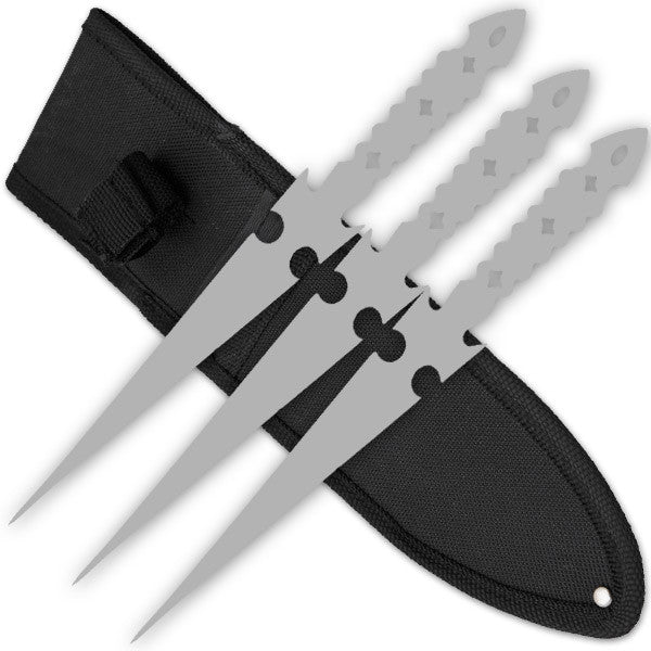 3PC 8 Blue Tactical Ninja Combat Ninjutsu Kunai Throwing Knife Set + Case