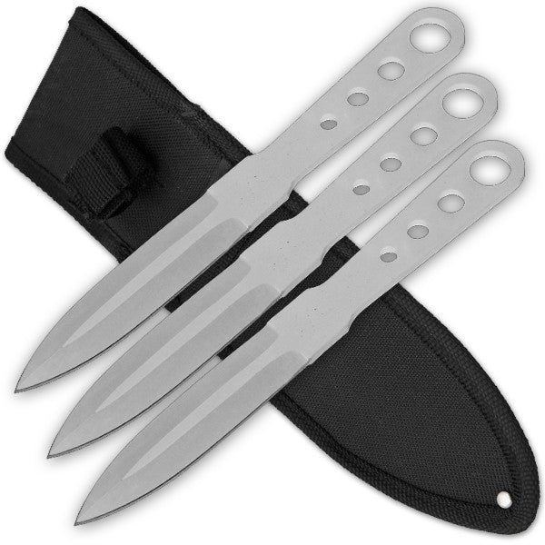 3 PCS 6 Inch Tiger Throwing Knives W/ Case - Silver, , Panther Trading Company- Panther Wholesale