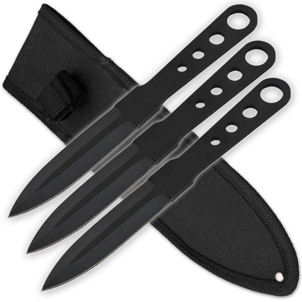 3 PCS 6 Inch Tiger Throwing Knives W/ Case - Black, , Panther Trading Company- Panther Wholesale