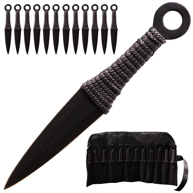12PC Ninja Kunai Tactical Knives Set + Blacked Out Stealth Carrying Case