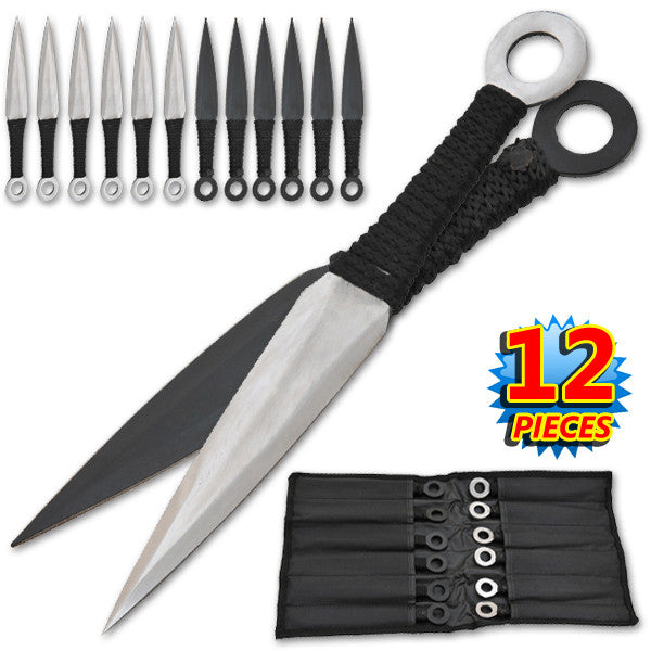 12 Pc Naruto Anime Throwing Knife set W/Case- Black/Silver, , Panther Trading Company- Panther Wholesale