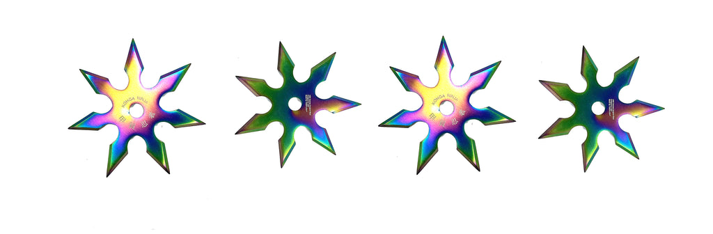 4 Inch 7 Point Throwing Star Ninja Shuriken - Rainbow Pack of 4