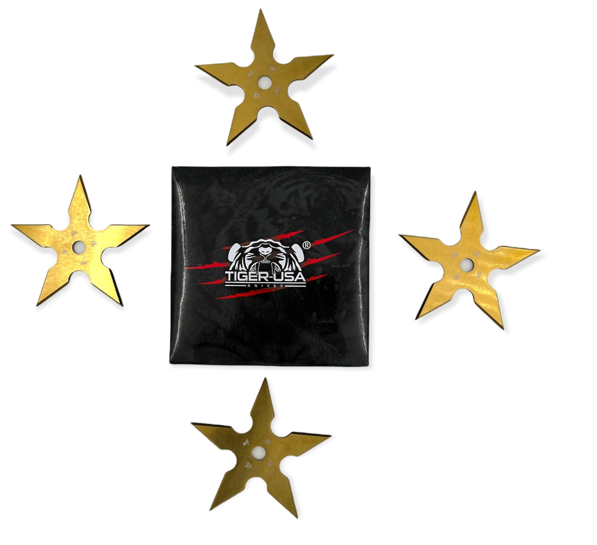 Gold Throwing Star Set - Five Point Gold Colored Ninja Stars - Golden  Shuriken Star Set