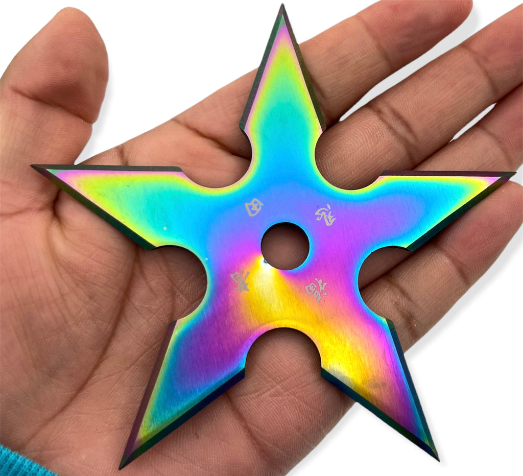 4 Inch 5 Point Throwing Star Ninja Shuriken RAINBOW