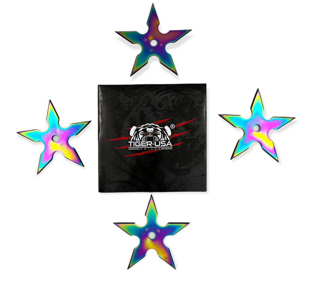 4 Inch 5 Point Throwing Star Ninja Shuriken RAINBOW