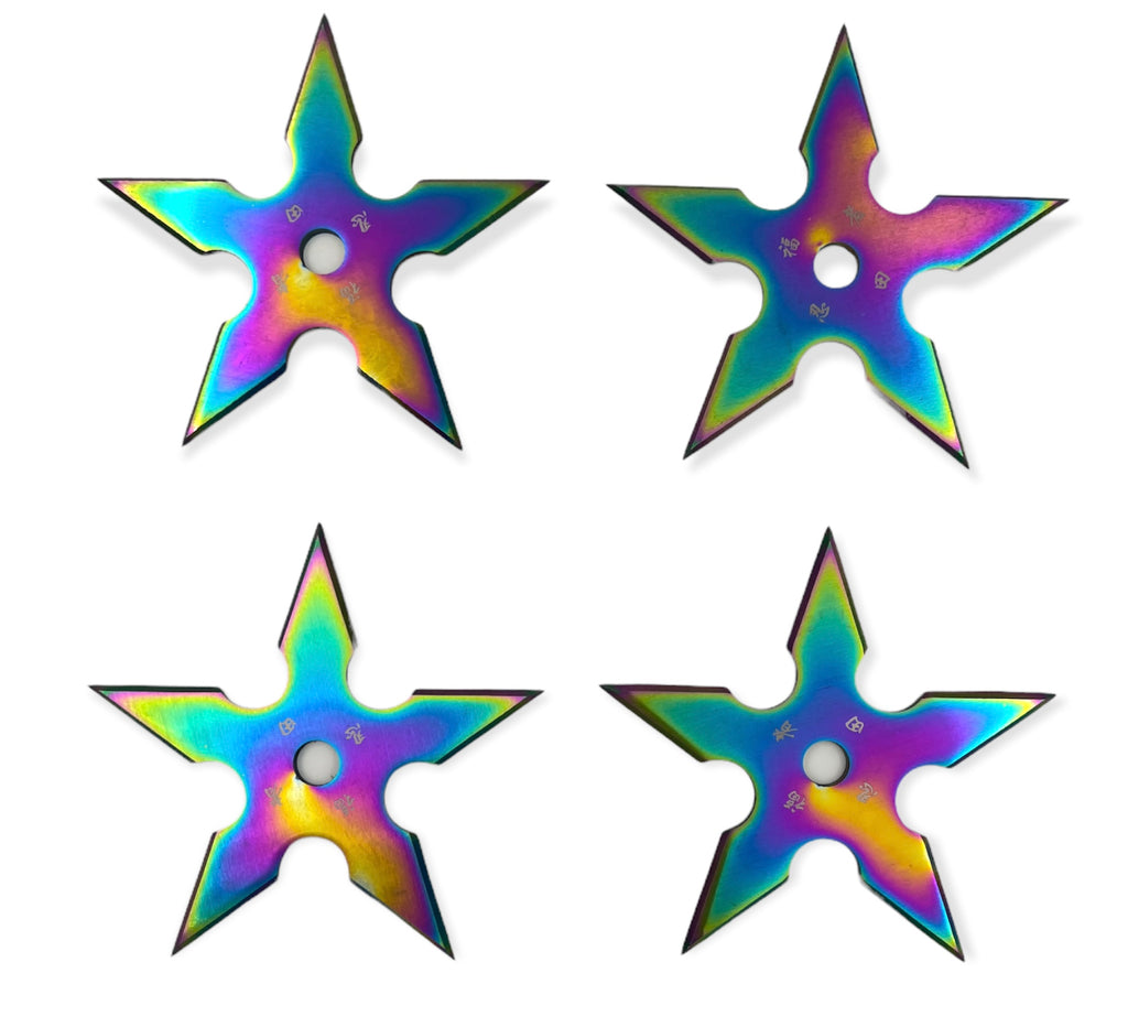 4 Inch 5 Point Throwing Star Ninja Shuriken RAINBOW