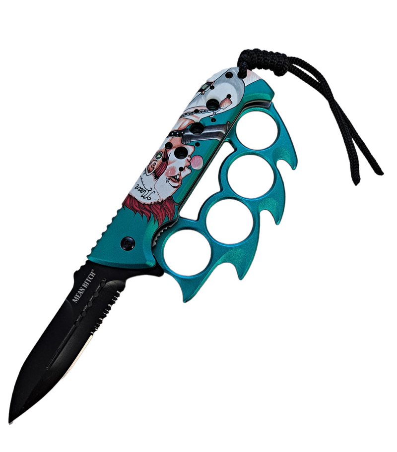 Elite Claw Spring Assisted Trench Knife with Paracord TEAL MEAN BITCH