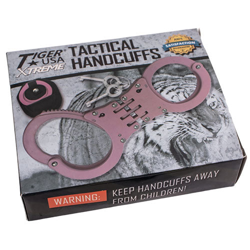 Hinged Solid Steel Handcuffs - Pink