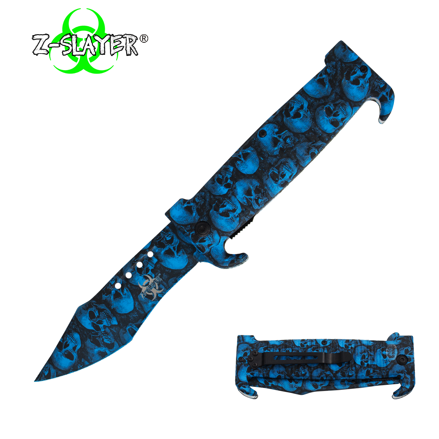 9 Inch Spring ActionZ-Slayer Death Curve Knife - Blue