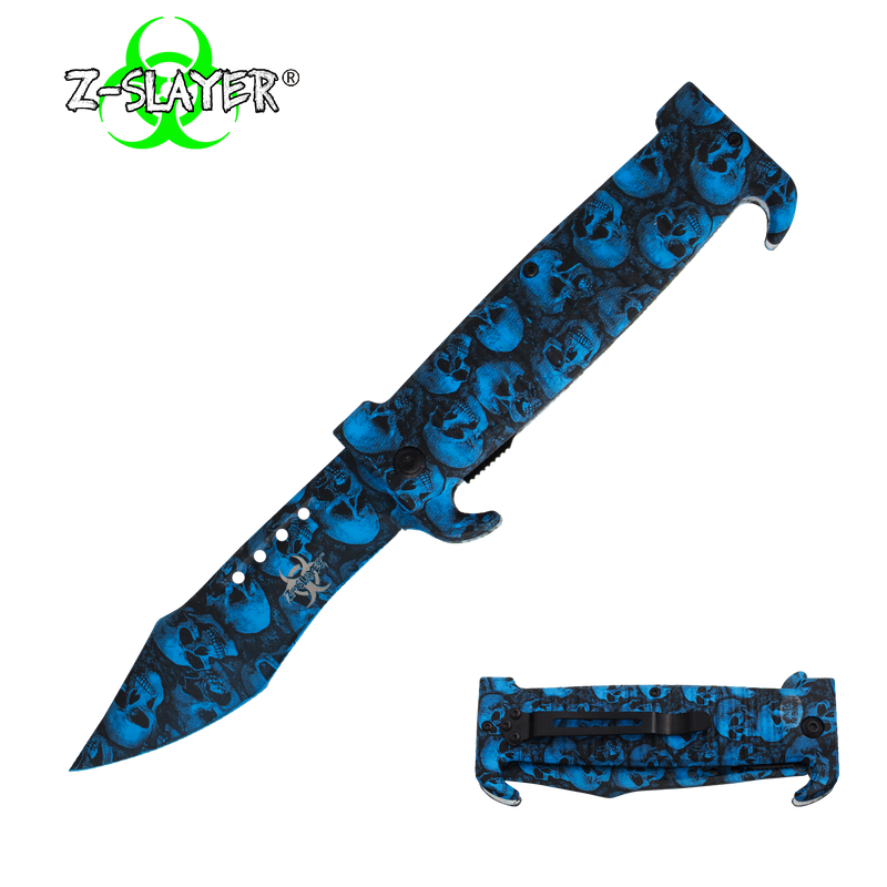 9 Inch Spring ActionZ-Slayer Death Curve Knife - Blue