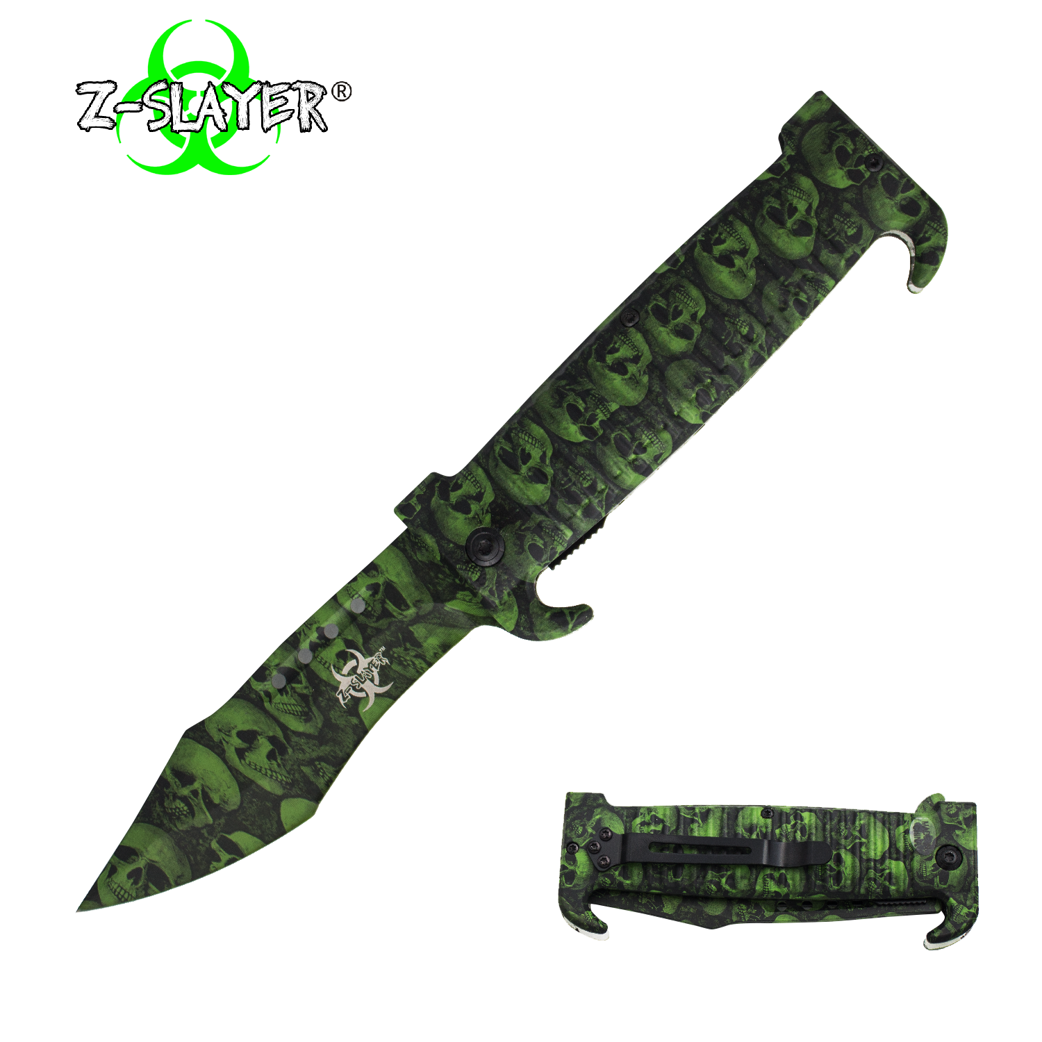 9 Inch Spring ActionZ-Slayer Death Curve Knife - Green