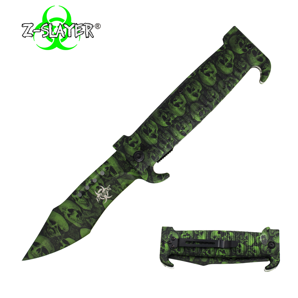 9 Inch Trigger ActionZ-Slayer Death Curve Knife - Green, , Panther Trading Company- Panther Wholesale