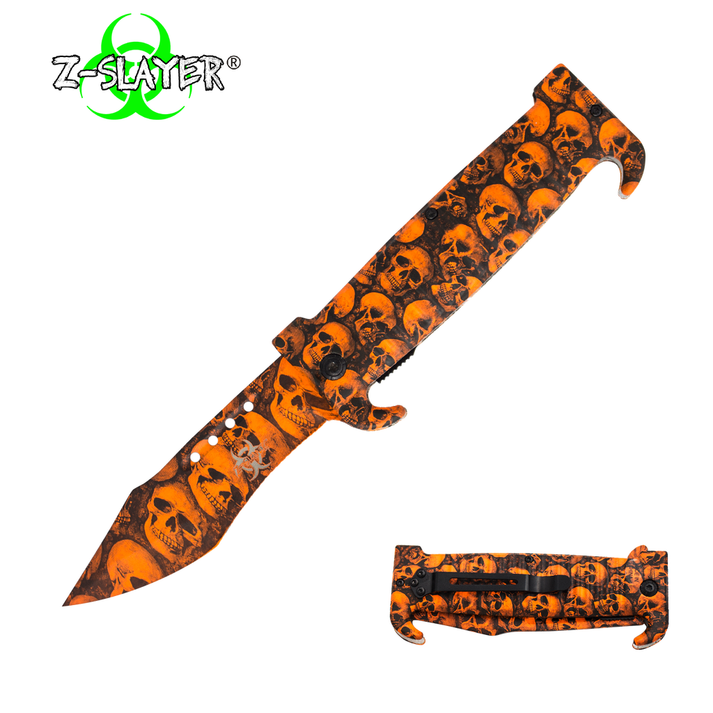 9 Inch Trigger ActionZ-Slayer Death Curve Knife - Orange, , Panther Trading Company- Panther Wholesale