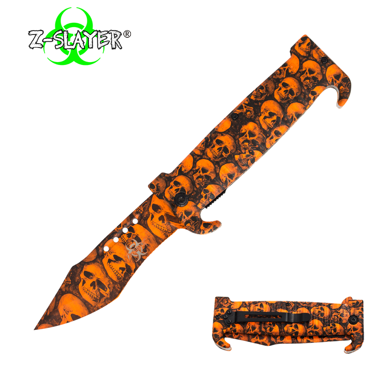 9 Inch Trigger ActionZ-Slayer Death Curve Knife - Orange, , Panther Trading Company- Panther Wholesale