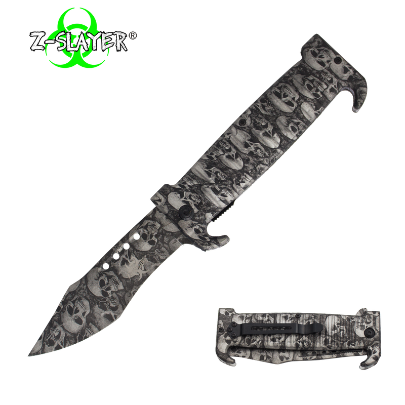 9 Inch Trigger ActionZ-Slayer Death Curve Knife - Silver, , Panther Trading Company- Panther Wholesale