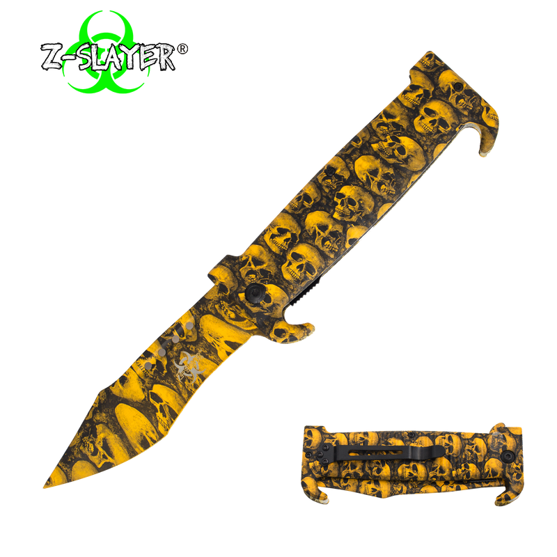 9 Inch Trigger ActionZ-Slayer Death Curve Knife - Yellow, , Panther Trading Company- Panther Wholesale